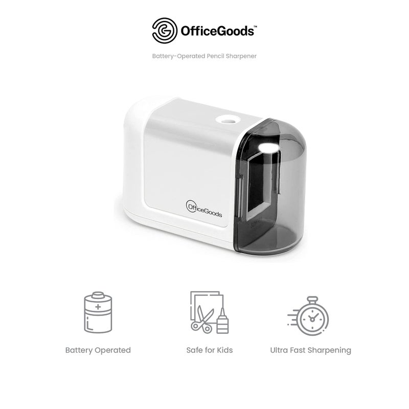 OfficeGoods Mini-Pro Electric Pencil Sharpener - Cordless Portable Sharpener - Battery Operated - Compact & Powerful for Home, Office & School - White - Image 5